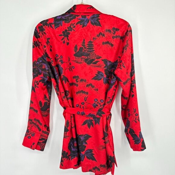 Zara Red Floral Wrap blouse Jacket Womens size Medium Asian pattern belted new - Picture 13 of 13